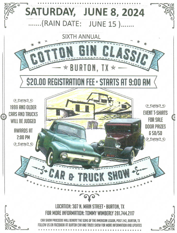Cotton Gin Burton Car Show 2024
